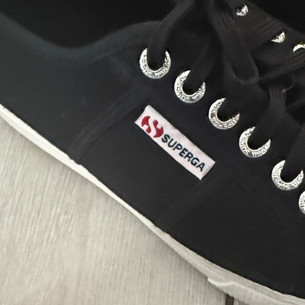 Superga Classic Black platform Sneakers with White Soles - Picture 3 of 6